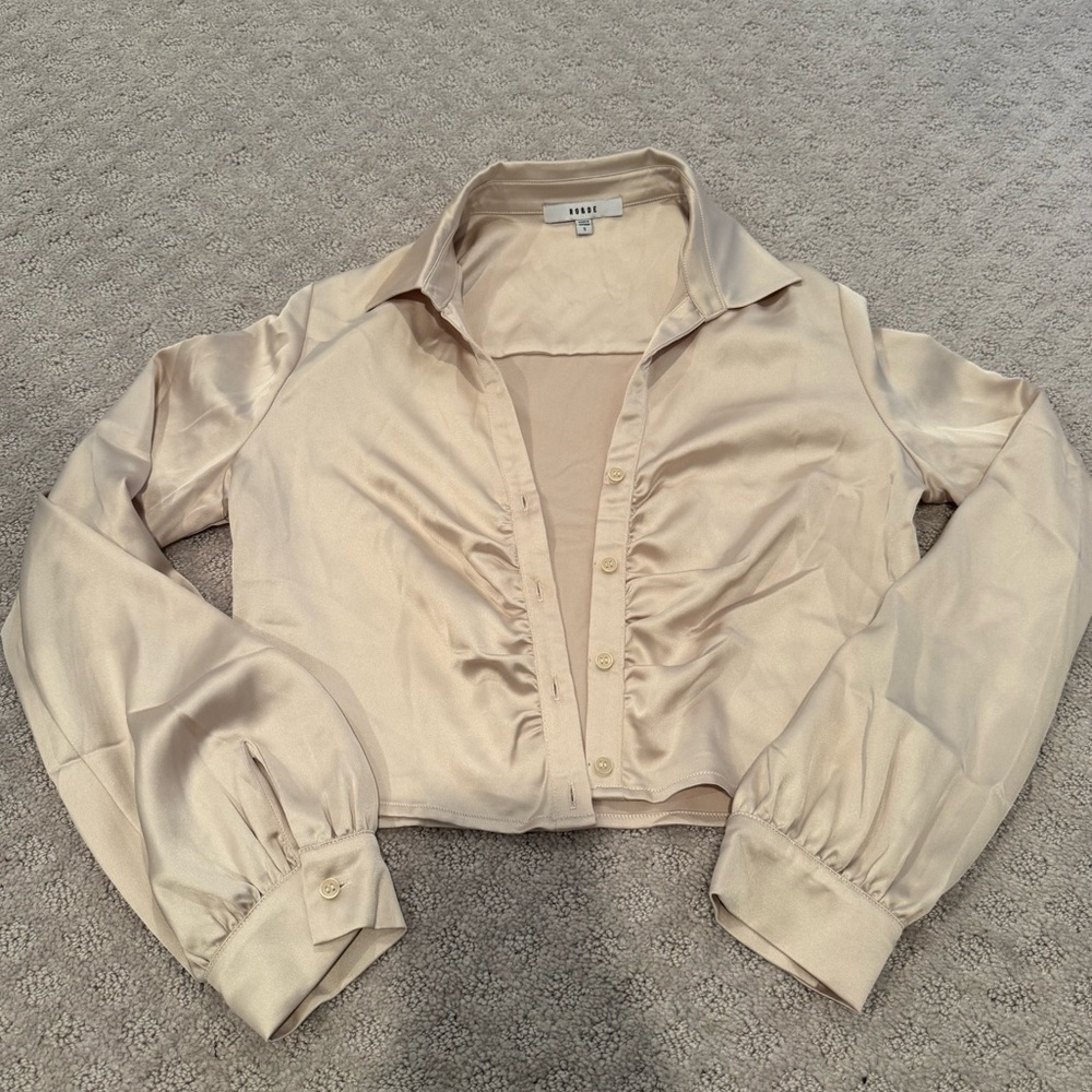 Ro & De Cream Button Up Satin Top